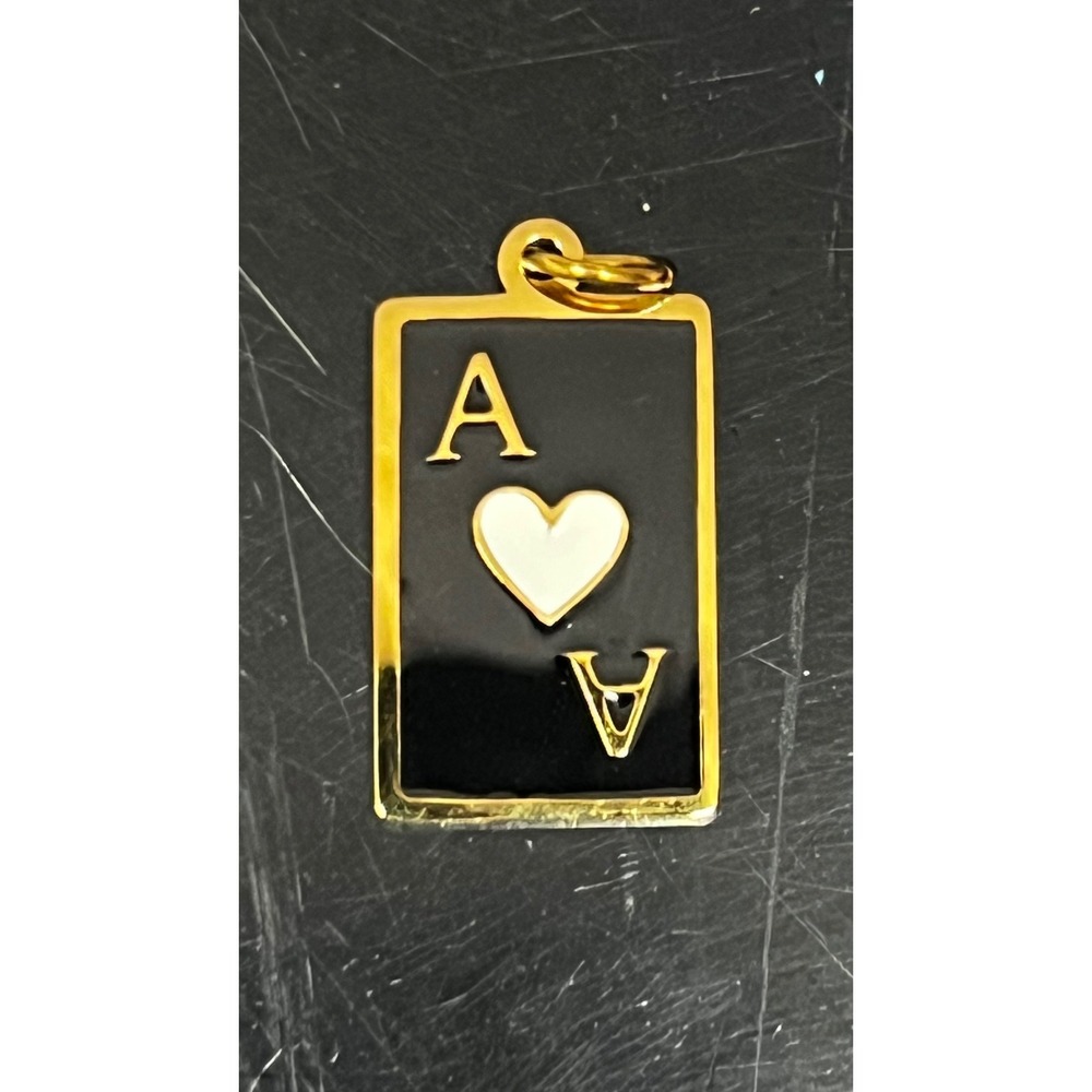 Ace of Hearts Playing Card Pendant Unisex OS Black New 18K Gold PVD